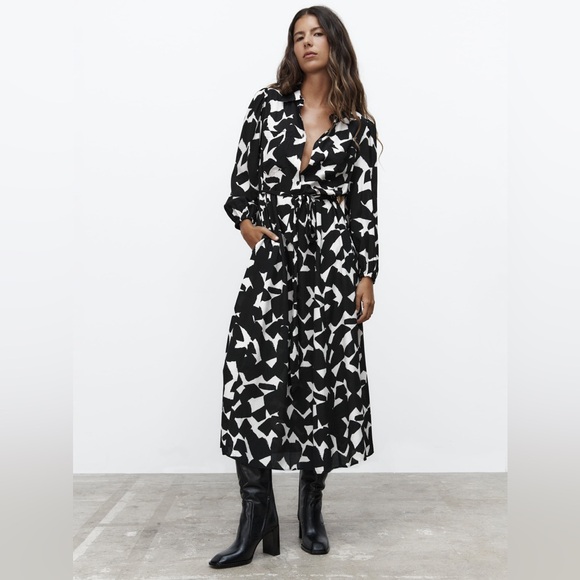 Zara Dresses & Skirts - Zara The Emilie Long Sleeve Black and White Shirt Dress
